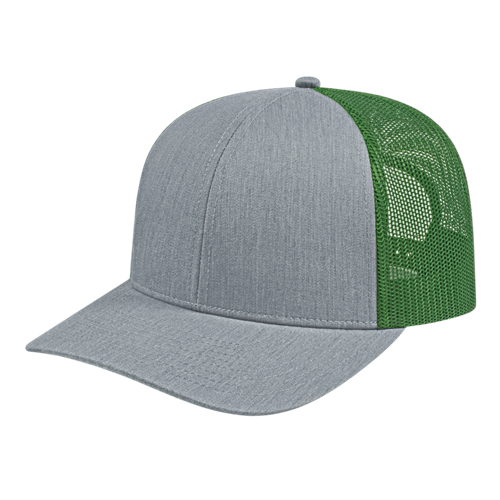 POLY/COTTON TRUCKER MESH BACK CAP ADULT HEATHER/KELLY GREEN